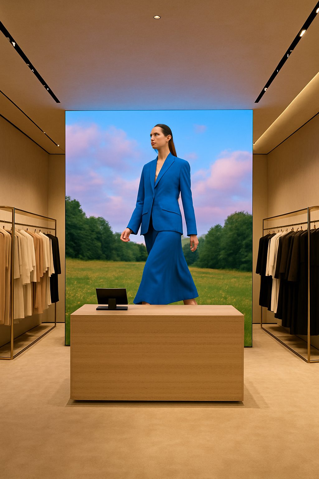 Mur d'images LED intérieur pour créer une ambiance immersive dans une boutique de luxe.