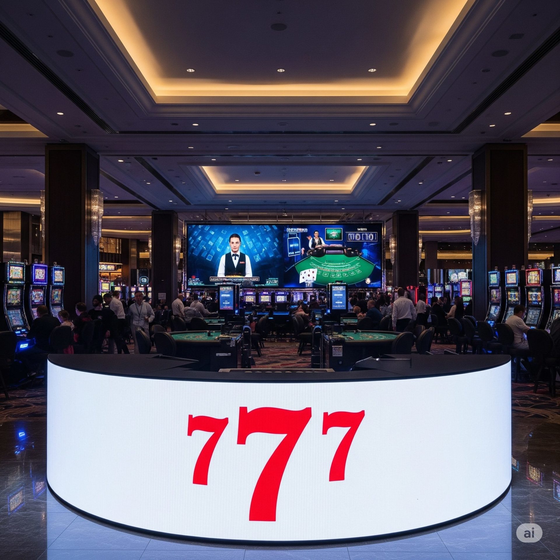 Mur d'images LED incurvé dans un casino de luxe pour une ambiance immersive.</p>
<p>