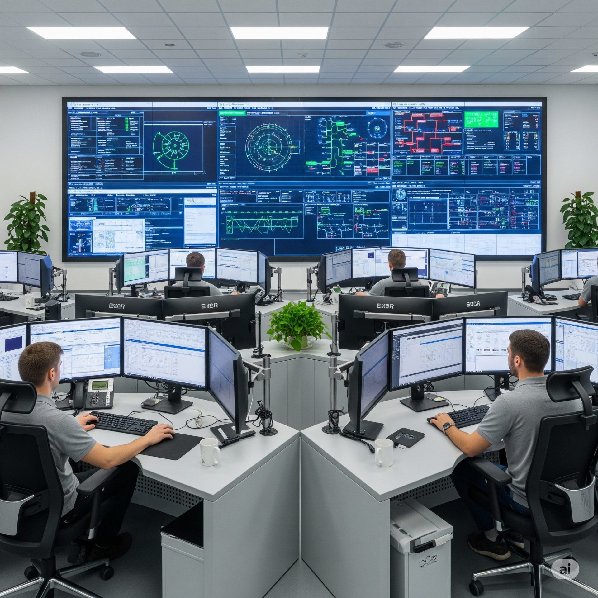 Mur d'images LED dans une salle de contrôle industrielle pour l'affichage de données de production.